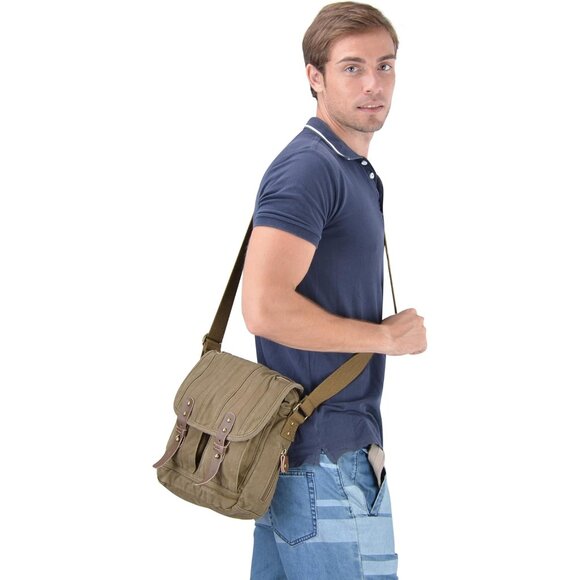 Lightweight Canvas Crossbody Messenger Bag - Exquisite Vintage Purse, 9.8" Size - Picture 6 of 8